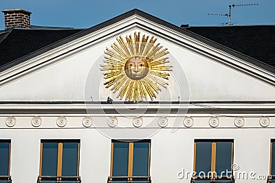 France, Lille, Golden sun on a facade of Place Charles de Gaulle Editorial Stock Photo